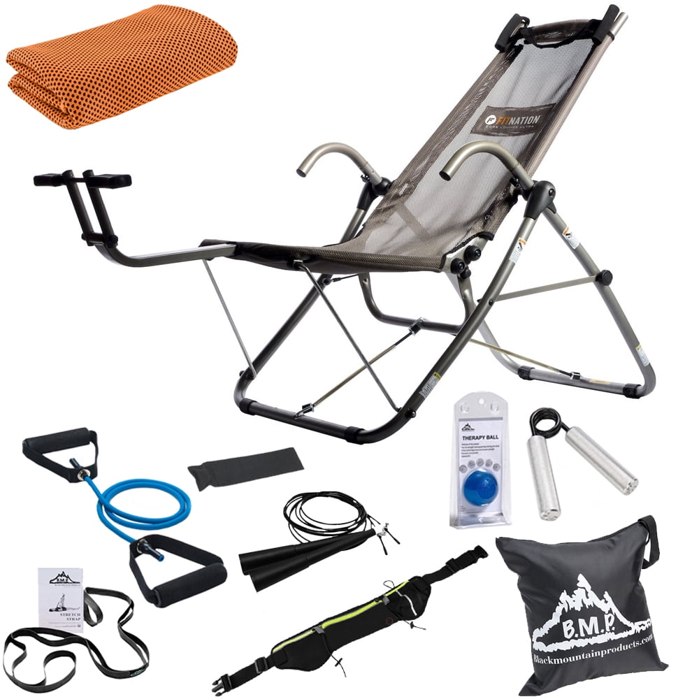 Fitnation Corelu Fn Core Lounge Ultra Workout Chair Bundle With Workout Cooling Sport Towel Black Mountain 7 Piece Fitness Kit And Deco Essentials Sport Zippered Waist Belt Walmart Com Walmart Com