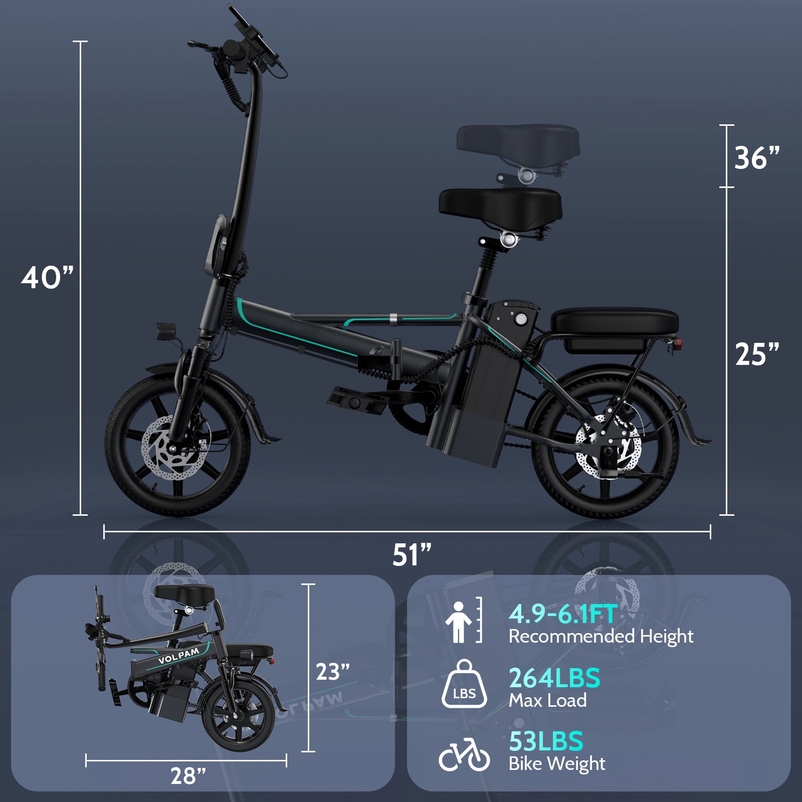 PORORO DC60P Folding Electric Bike, 14