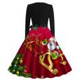 thumbnail image 3 of EGNMCR Robes de Soirée pour Femmes, Robes Formelles pour Femmes, Robes de Cocktail pour Femmes Robe à Col Rond à Manches Longues Patchwork Joyeux Noël Imprimée Grande Robe Femme Robe, 3 of 3