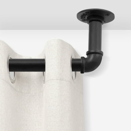 Jolicasa 1 Inch Curtain Rods for Windows 48 to 84  Industrial Pipe Curtain Rod  Black Curtain Rod  Outdoor/Indoor Curtain Rod  Rustic Curtain Rod  Rust Resistant Ceiling or Wall Mount