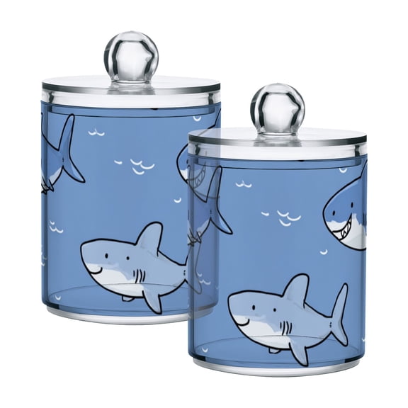 Happy Sharks Translucent Plastic Cans Storage Canisters with Lid Set of 2