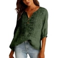thumbnail image 5 of MSJUHEG 3/4 Sleeve Linen Tops for Women Cotton Linen Women's Linen Shirt Womens Linen Shirts for Summer Linen Button Down Shirt Plus Size Linen Tops Cotton Blouses for Women Peasant Blouse Green 2XL, 5 of 9