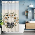 thumbnail image 6 of Daisy Wreath No Hooks Shower Curtain with Snap-in Liner Spring Retro Black White BowWatercolor Flower Floral Shower Curtains for Bathroom, Waterproof, Easy Install, Washable 54"x78", 6 of 9