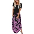thumbnail image 2 of Offres du Jour Liquidation Iumwxz Robes à Manches Courtes Col Rond pour Femmes Tunique Décontractée Robes Maxi Amples Robe Imprimée Feuilles Vêtements pour Femmes Robes Amples et Fluides pour Cadeaux de Vacances, 2 of 6
