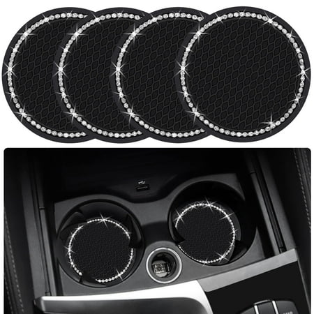

4PCS Bling Car Cup Coaster 2.75 Inch Auto Car Cup Holder Insert Coasters Silicone Anti-Slip Crystal Rhinestone Drink Car Cup Mat Universal Vehicle Interior Accessories for Women Girls (Bla