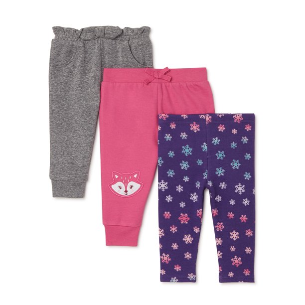 Garanimals Baby Girl French Terry Jogger Multipack, 3Pack (0/3M24M