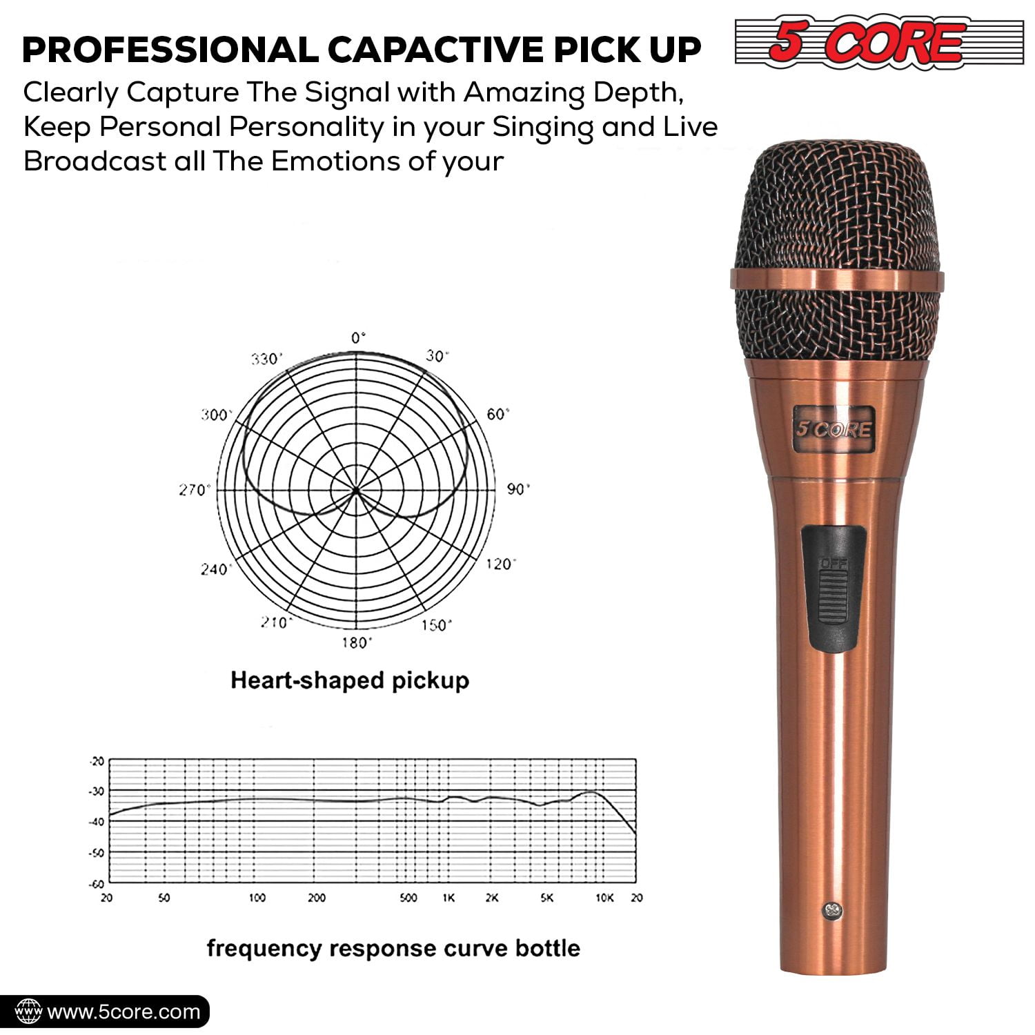 Professional Dynamic Vocal Microphone with Neodymium Magnet & 16ft Detachable Cable – Cardioid Unidirectional Handheld Mic for Karaoke, Live Singing, Podcasting, and Public Speaking