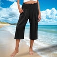 thumbnail image 6 of Bloomae Womens Cropped Pants Wide Leg High Smoked Waisted Palazzo Pants Summer Flowy Beach Lounge Casual Cropped Trousers with Pockets Black M, 6 of 8
