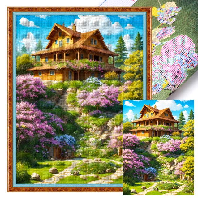 Kit Punto Cruz Con Cabaña Paisaje Hilo Algodón Bordado 14CT 45x60cm