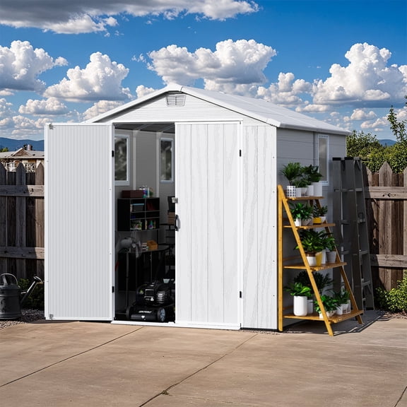 Patiowell 6'x8' Resin Storage Shed, Lockable Door & Window, Durable All-Weather Outdoor Shed for Garden & Tool Storage, Light Gray