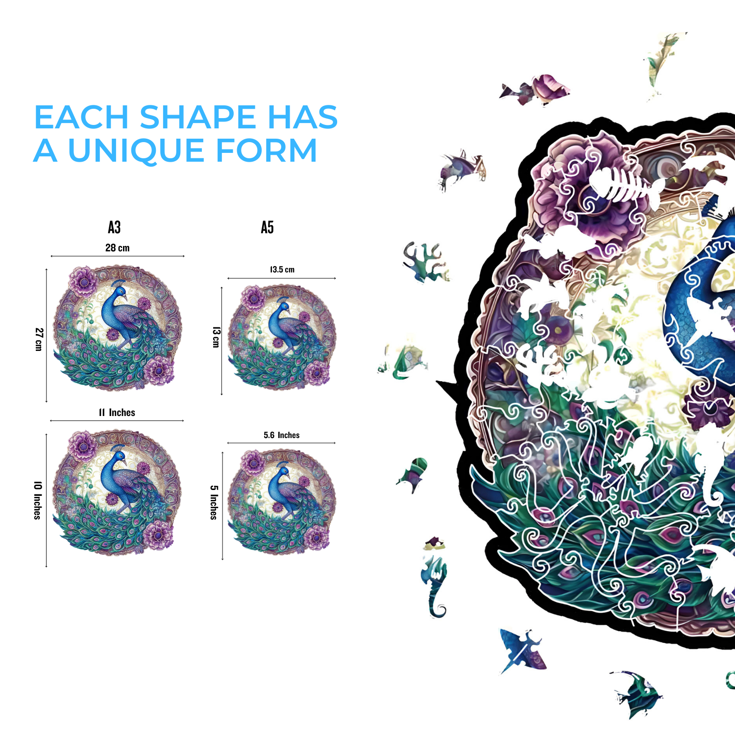 CRAFTHUB Peacock Wooden Puzzle for Adults - Wooden Jigsaw Puzzle for Ages 13+, Size: 10.8"x10.6"