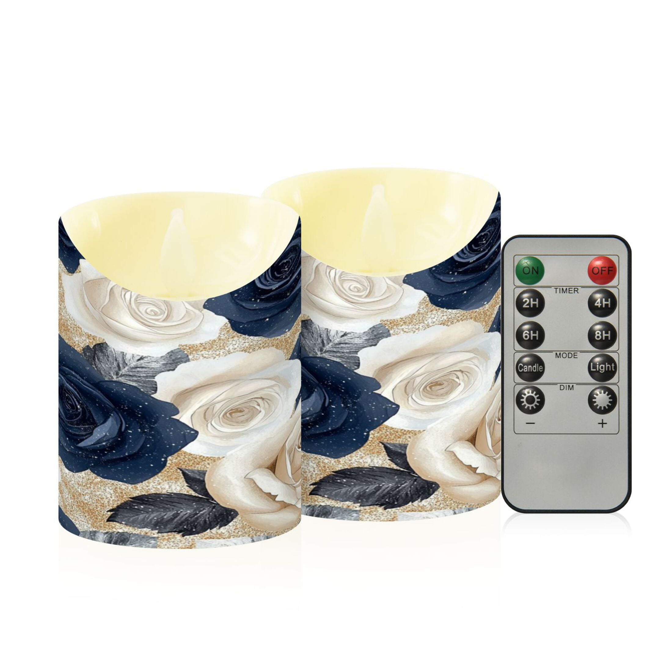 Wobogo Luxurious Floral Flameless Candles with Remote Battery Operated Flickering LED Candles with Timer 2/4/6/8H Medium Size