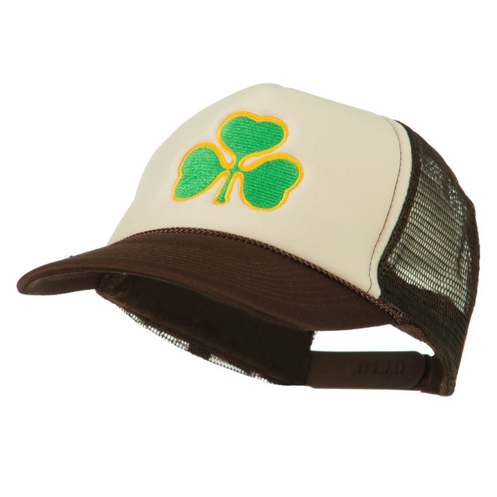 Clover St.Patrick's Day Embroidered Foam Mesh Cap - Brown Tan OSFM