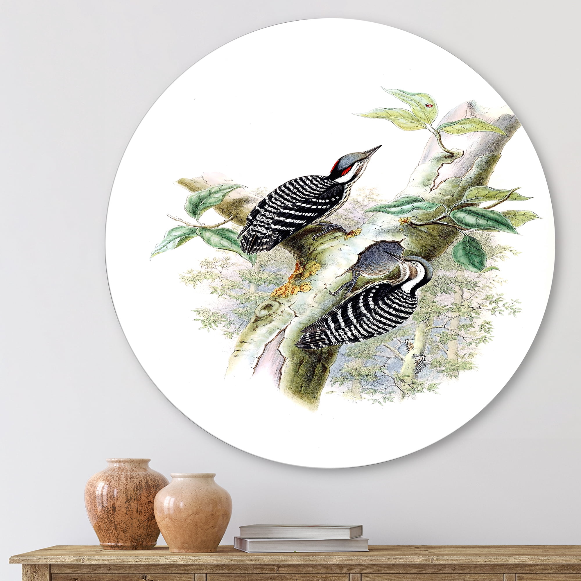 Designart 'Ancient Birds In The Wild V' Traditional Circle Metal Wall Art 23x23 - Disc of 23