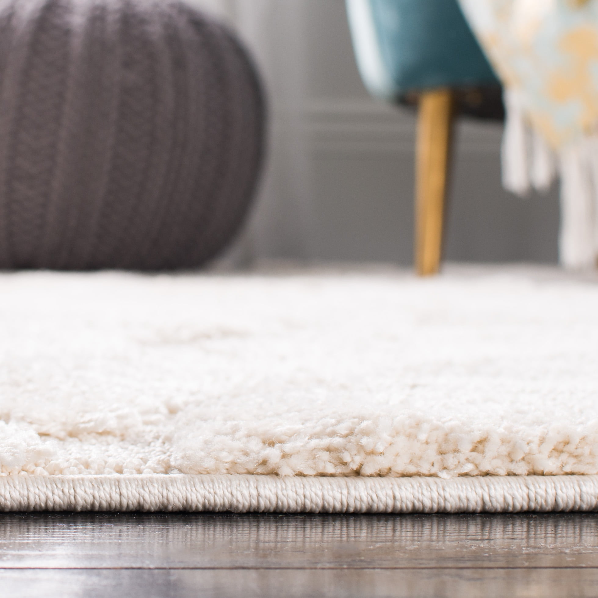 SAFAVIEH Florida Doug Floral Vines Geometric Shag Area Rug, Creme, 4' x 6' - Transitional Modern Design, Creme & Creme, Non-Shedding & Easy Cleaning, Ultra Plush Thick Pile, Ideal for Living Room, Be