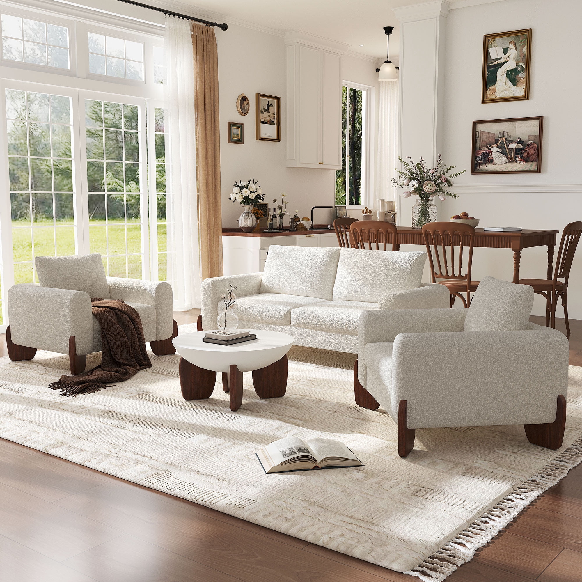 Mintazer Modern 3-Piece Sofa Set, 74.2" Loveseat + 2 Accent Chairs, Modular Upholstered Sofa for Living Room & Family Room, Beige (Table Not Included)