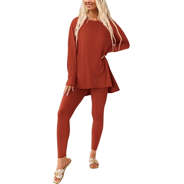 Conjunto de Mujer PRETTYGARDEN Túnica y Leggings Rojo Ladrillo Talle S