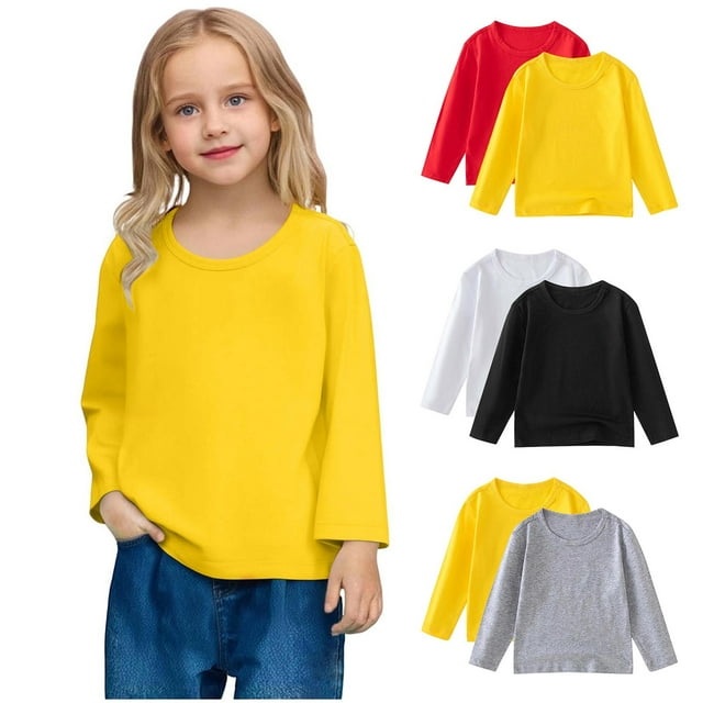 Tranfacy Chemises à Manches Longues pour Filles, Chemises d'Automne, 2 Pcs Chemises à Manches Longues pour Filles Mignon Couleur Unie Haut Doux d'Automne Col Rond T-shirt
