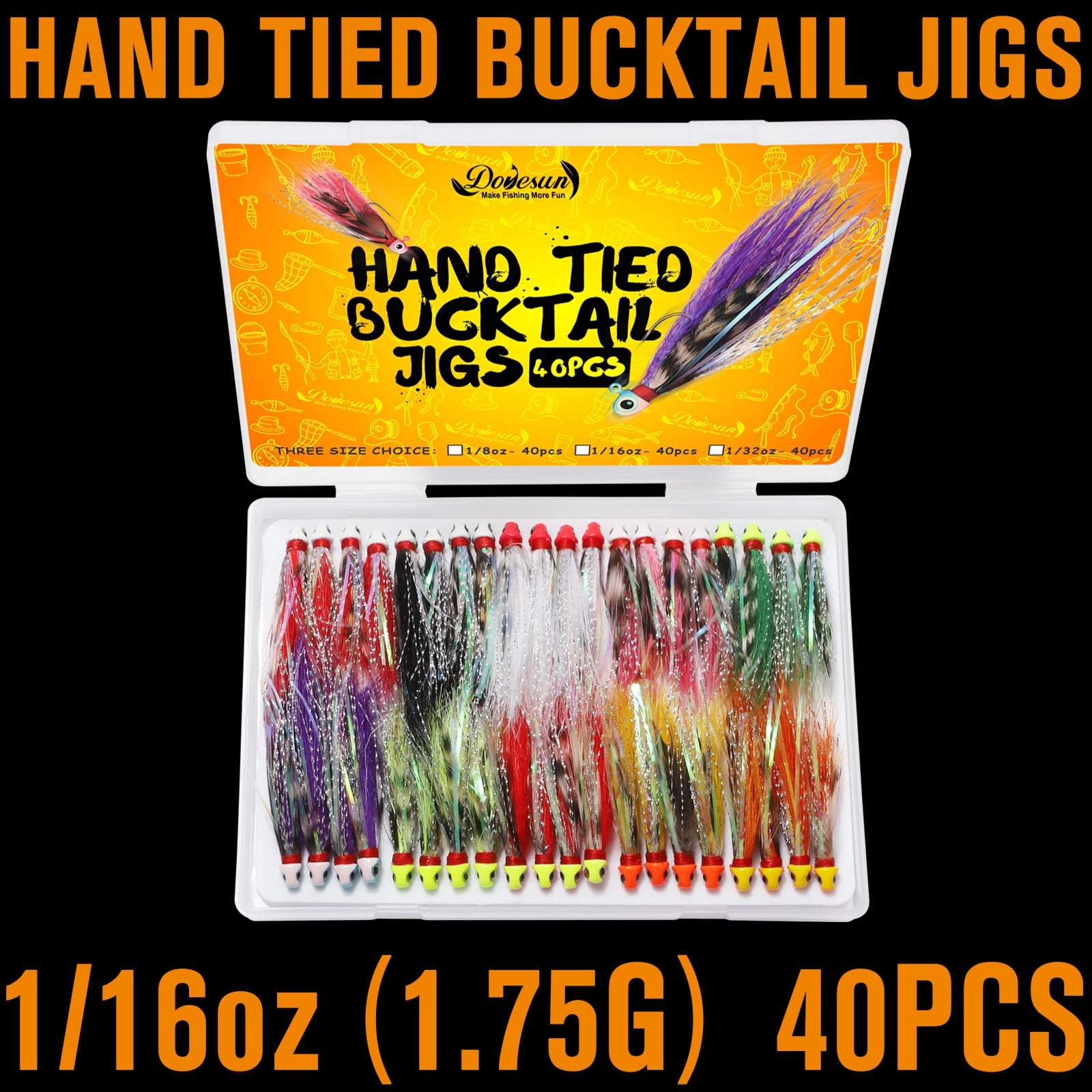 Hand-Tied Bucktail Hair Jigs 1/16oz Jig Heads with #4 Fishing Jig Hooks for Crappie Fishing 40PCS