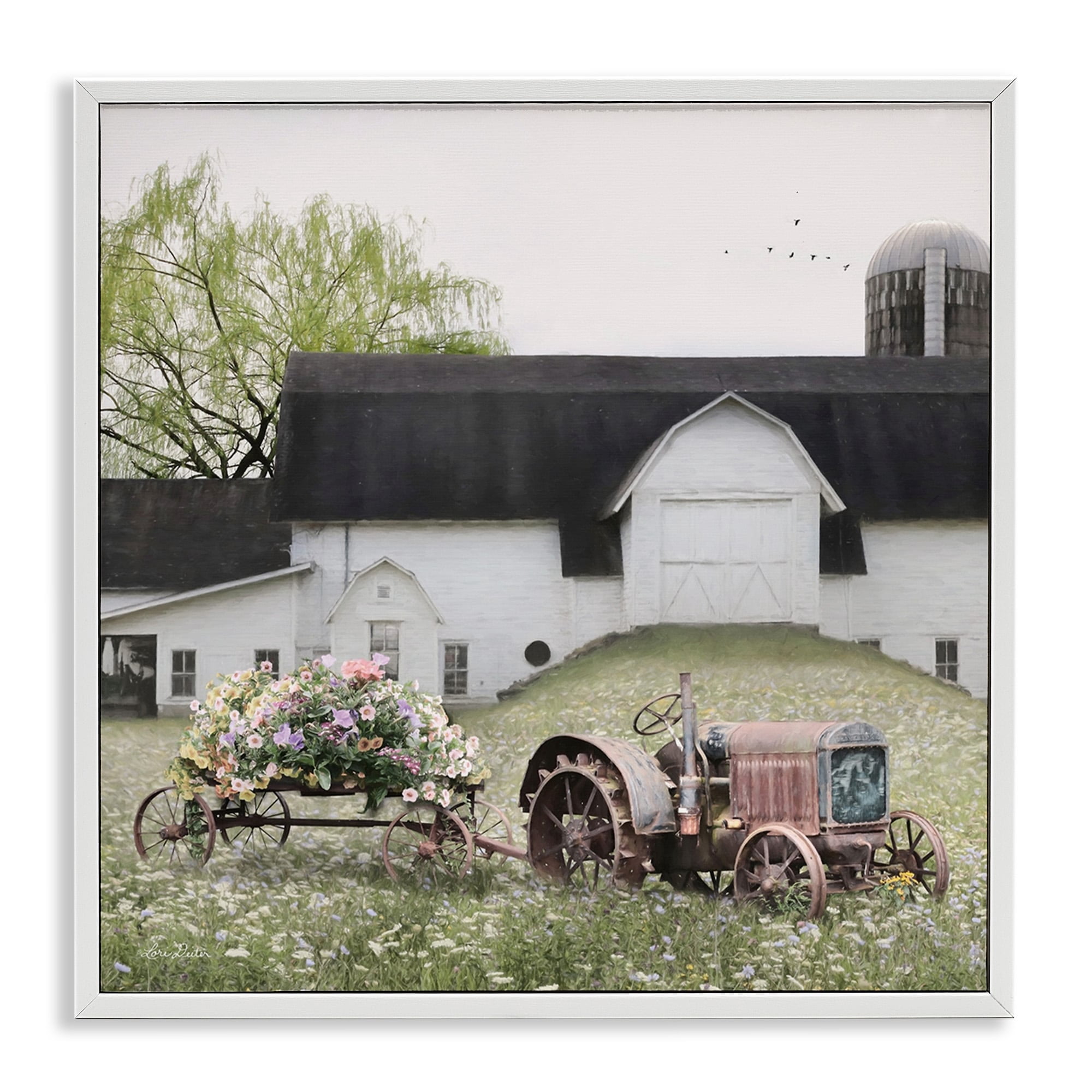 Stupell Industries Floral Bouquet Tractor Flower Field Barn Farmhouse , 17 x 17, Design by Lori Deiter
