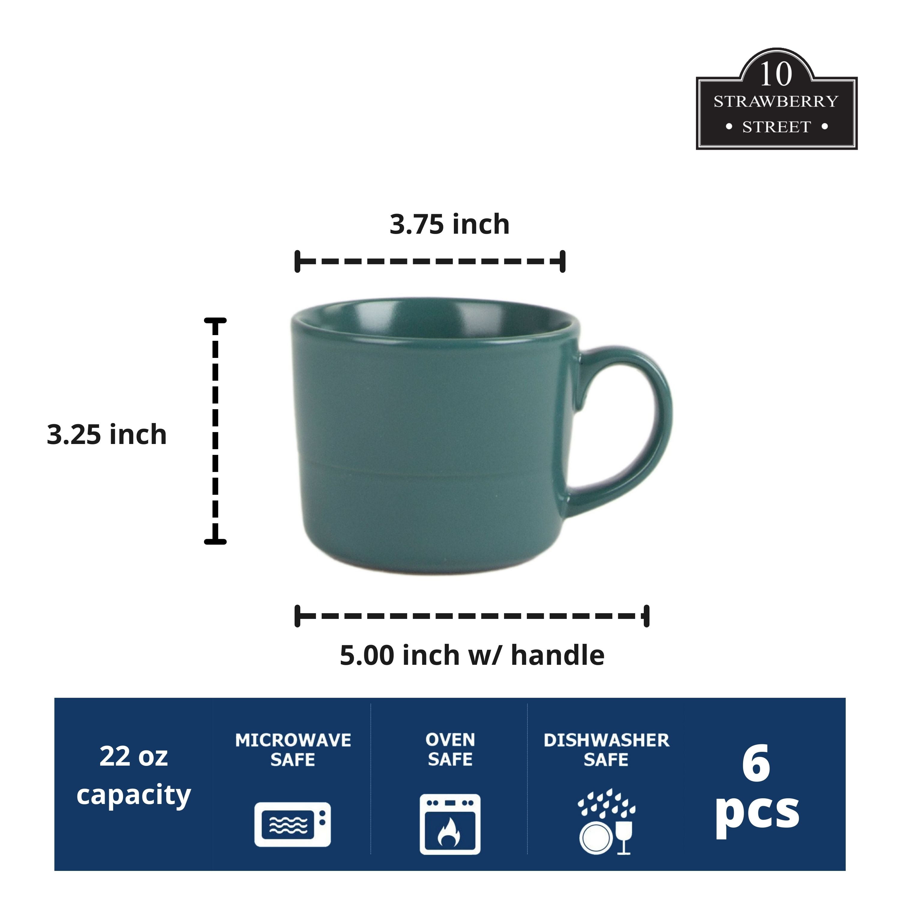 10 Strawberry Street Double Line 3.75"/12 fl oz Stoneware Mug, Set of 6, Emerald Green