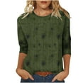 thumbnail image 2 of Blmnix Fashion Work Out Shirts Women Flower Green Travel Oversized Shirts 3/4 Sleeve Crew Neck Blouses, 2 of 7