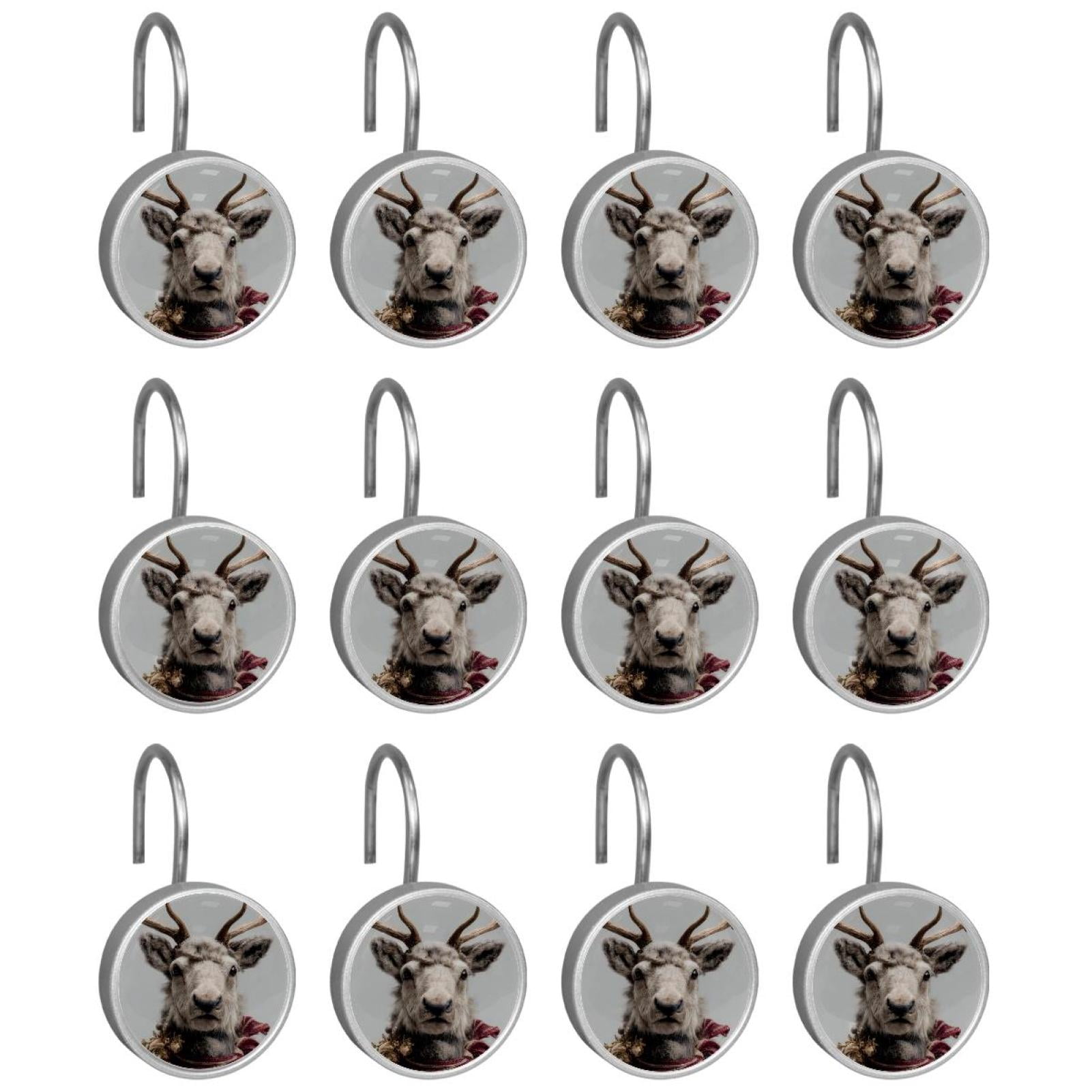12pcs Decorative Shower Curtain Hooks, Rust Resistant Shower Rings for Bathroom Living Room,Rustproof Stainless Steel Rings for Shower Curtain and Liner Rods,Christmas