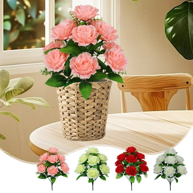 Ramo de Rosas de Seda, Flores Artificiales Realistas, Diseño de Tallos Mixtos, Decoración Versátil para Bodas y Hogar, Duradero, Regalo de San Valentín, Tamaño 43 X 10 X 10 Cm.