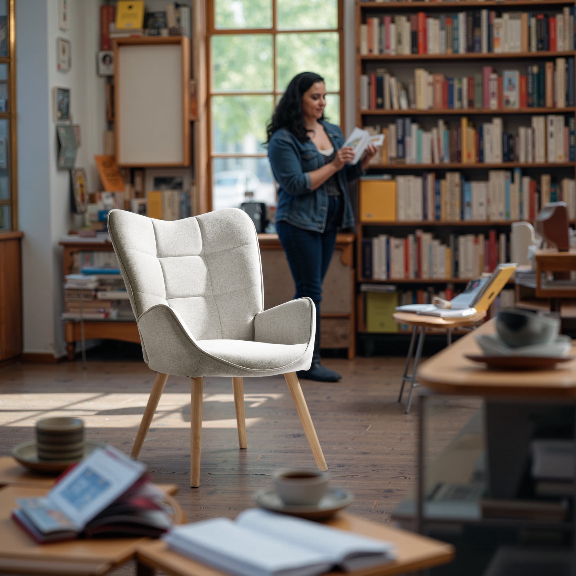 Homy Casa Waiting Room Guest Chair Office Reception Charis Lounge Charis for Living Room Bedroom Makeup, Beige