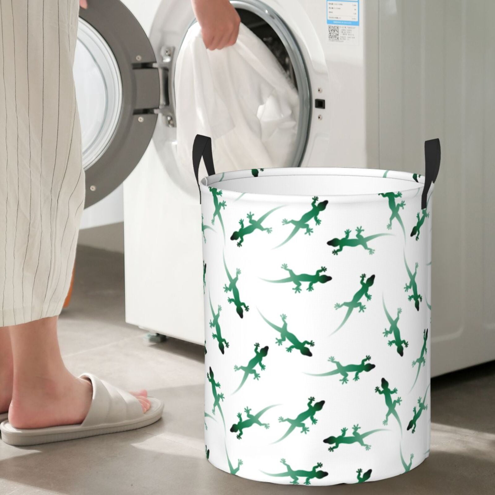 Large Laundry Basket with Handles - Cute Lizard Gecko Green_A Kids Baby Dirty Clothes Laundry Hamper for Bedroom Aesthetic