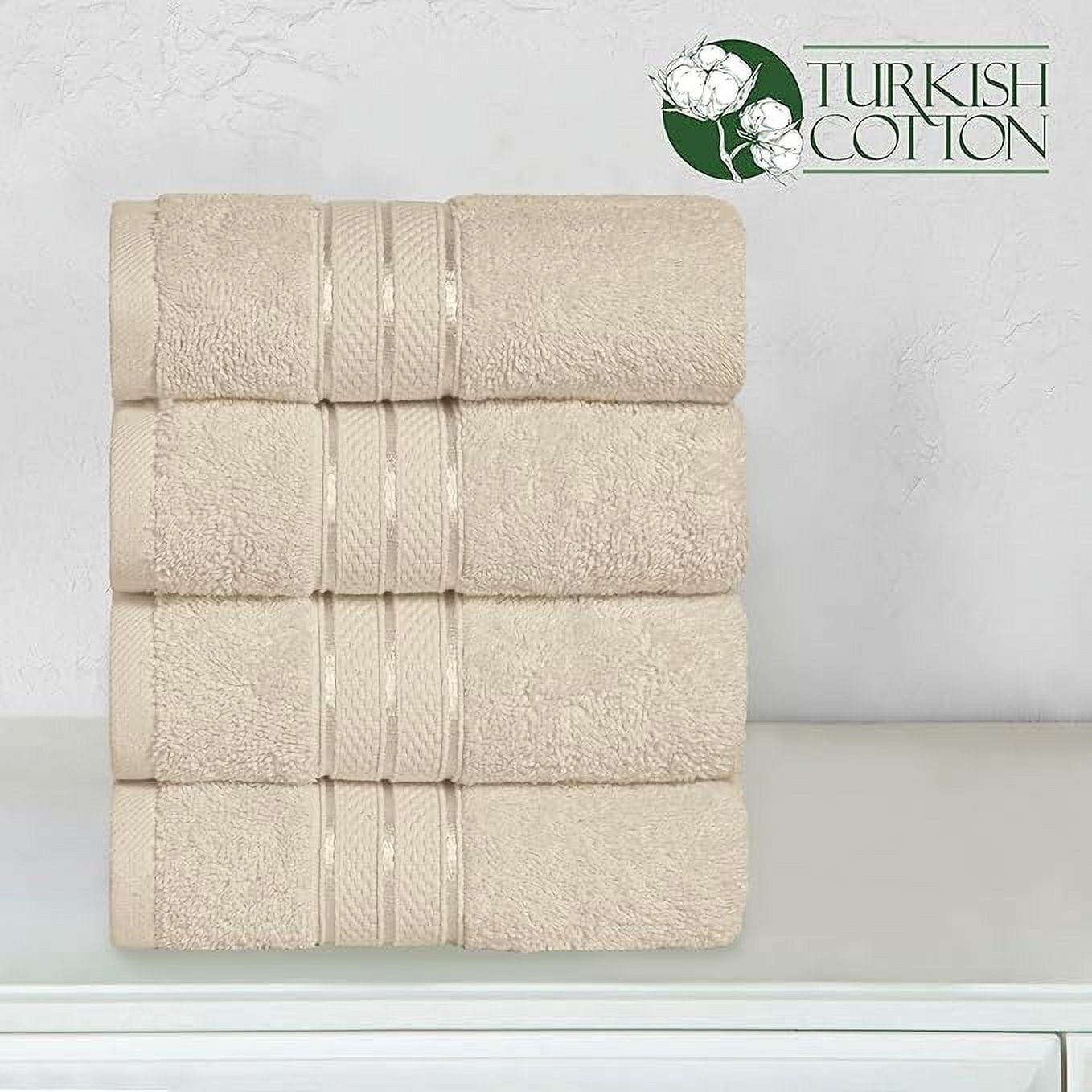 Elegant Comfort 4-Pack Hand Towels Set - Three Line Popcorn Design, Hotel Quality, 16 x 28 Inches, 100% Turkish Cotton, Soft, Quick-Drying, Highly Absorbent - Ivory