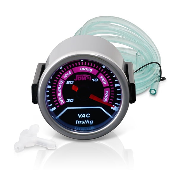 AJP Distributors Universal JDM Sport Smoked Tint Analog Needle 2" INCH 52MM Vac Vacuum Meter Gauge Tacho LED Multicolor Display Indicator Dashboard Monitor Electric Voltmeter Pod