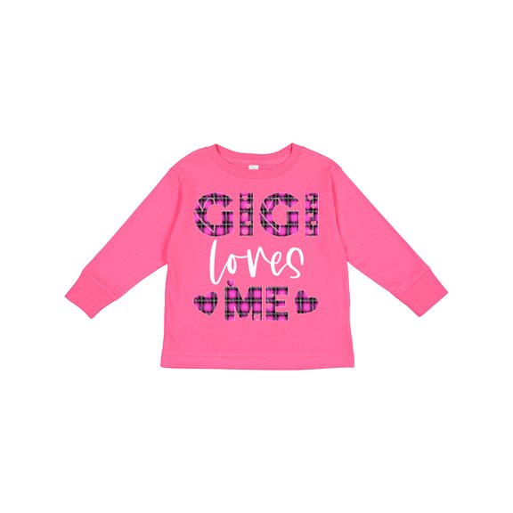 Inktastic My Gigi Loves Me Hearts in Pink Plaid Boys or Girls Long Sleeve Toddler T-Shirt