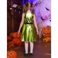 thumbnail image 5 of IDOPIP Girl Shiny Metallic Dress Toddler Holographic Skater Dress Metallic Music Festivals Birthday 80s Sparkly Outfits Kids Alien Halloween 90s Prom Swing Skater Dress 11-12 Years Green, 5 of 6