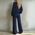 thumbnail image 4 of YHCY Womens 2 Piece Ribbed Knit Outfit Long Sleeve Crew Neck Tunic Sweatshirt Basic Straight Wide Leg Sweatpant Lounge Trendy Suits Oversized Dressy Sets Travel Vacation Sweatsuit Navy M, 4 of 7