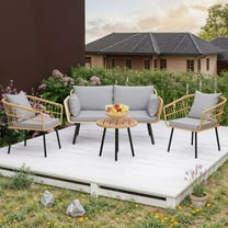 ModFusion 4-Piece Patio Conversation Set with Loveseat & Chairs, Outdoor Bistro Furniture Set, Gray