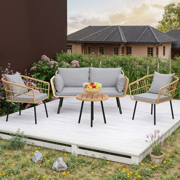 ModFusion 4-Piece Patio Conversation Set with Loveseat & Chairs, Outdoor Bistro Furniture Set, Gray