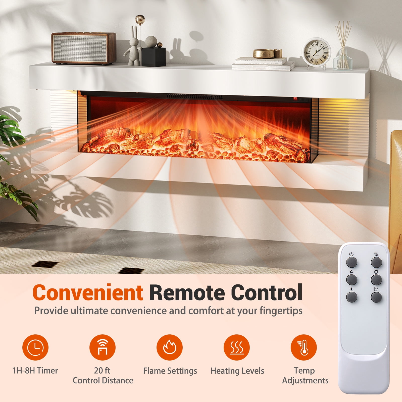 Gymax 18'' 3-Sided Wall Mounted Electric Fireplace w/ 32''Wide Floating Mantle
