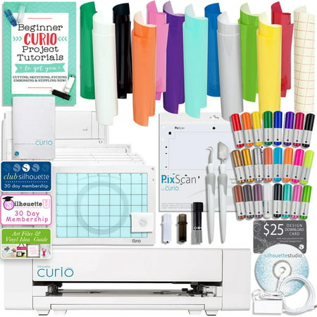 Silhouette Curio Starter Bundle with 12 Oracal Sheets, Pixscan Mat, 24 Sketch Pens, Tools, and