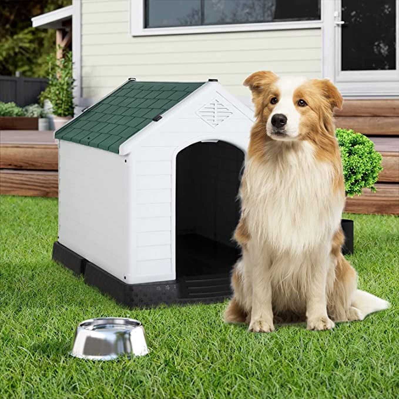 YRLLENSDAN 41/35/ 27 inch Plastic Dog House Outdoor, Waterproof Dog Houses for Small Dogs House with Air Vents and Elevated Floor Indoor Weatherproof Doghouse for Small Dogs