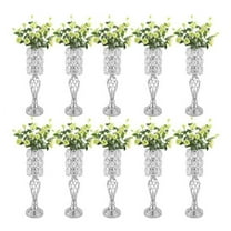 10PCS Silver Vases Wedding Centerpieces w/ Crystal Beads Flower Stand Home Decor