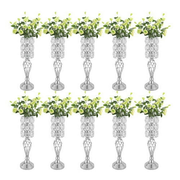 10PCS Silver Vases Wedding Centerpieces w/ Crystal Beads Flower Stand Home Decor