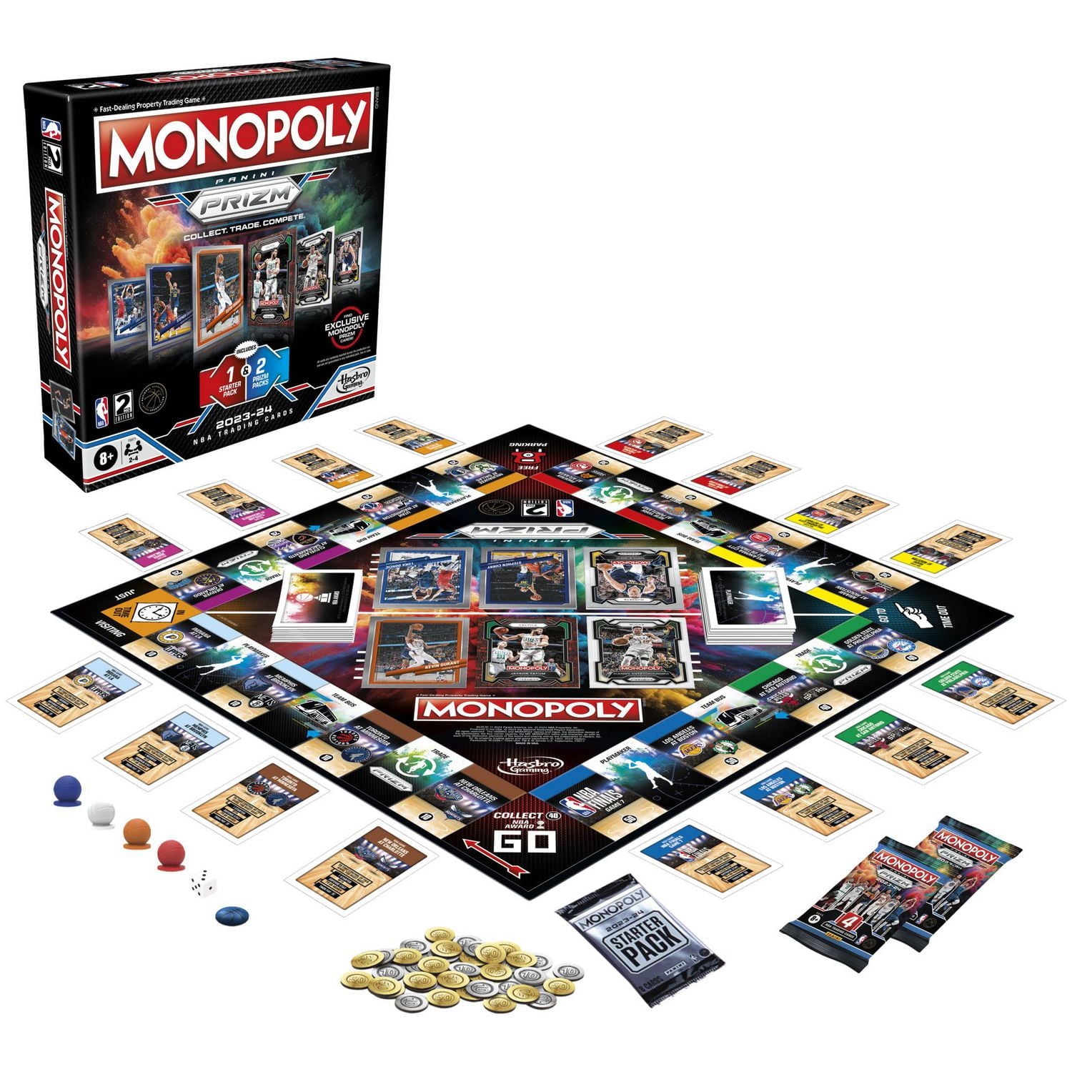 Monopoly Prizm: NBA 2nd Edition Board Game, Monopoly Game with 2023-24 Panini NBA Trading Cards