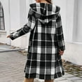 thumbnail image 3 of MELDVDIB Womens Plaid Trench Coat Checkered Hooded Shacket with Pockets Fashion Casual Oversized Fall Winter Cardigan Outerwear Black S, 3 of 6