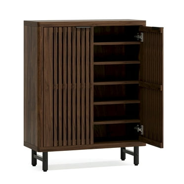 Hommoo 6-Tier Shoe Cabinet with Louvered Doors & Adjustable Shelves,Wooden Shoe Storage Organizer Cabinet, 24 Pairs,Dark Walnut