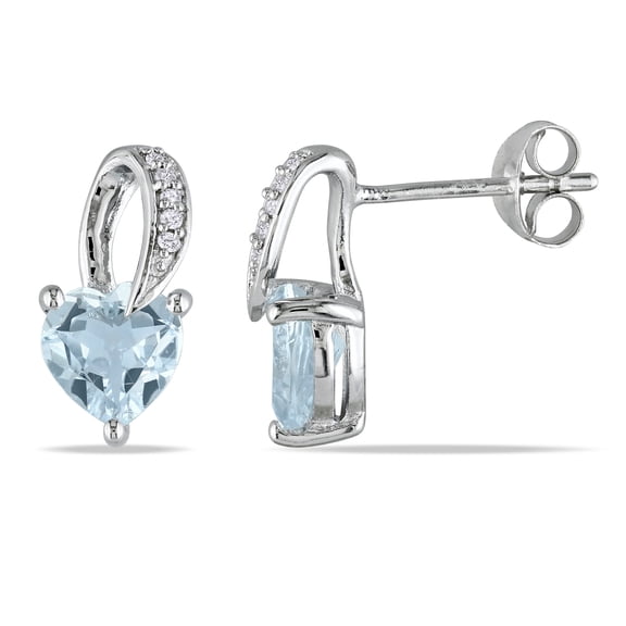 Everly Women's 1 1/3ct TGW Heart-Shaped Aquamarine and Diamond Accent Sterling Silver Drop Earrings