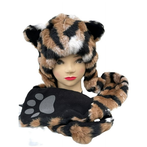 Animal Plush Hat Tiger Stripes One Size Fits Most