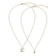 Believe by Brilliance Female 14kt Gold Flash Plated Moon and Stars with CZ Layered Necklace