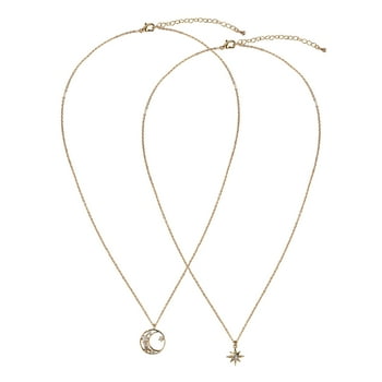 Believe by Brilliance Female 14kt Gold Flash Plated Moon and Stars with CZ Layered Necklace