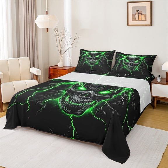 Castle Fairy Abstract Skull Twin Sheet Sets 3pcs for Teens Adults,Gothic Style Twin Fitted Sheet Microfiber,Gradient Lightning Breathable Flat Sheet,Super Cozy Room Decor
